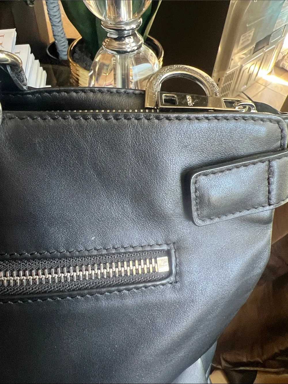 Hermes Black Leather computer bag  with Front Zip